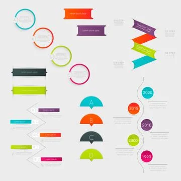 Set of colorful text box with steps, trendy colors. Illustrazione stock