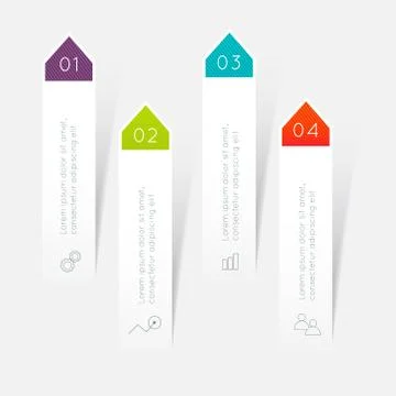 Set of colorful text box with steps, trendy colors. Illustrazione stock