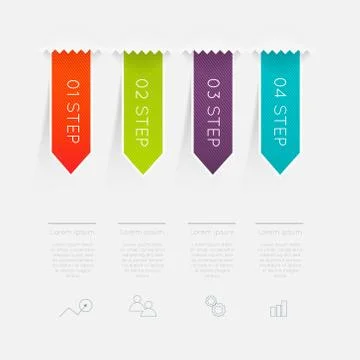 Set of colorful text box with steps, trendy colors. Stock Illustration