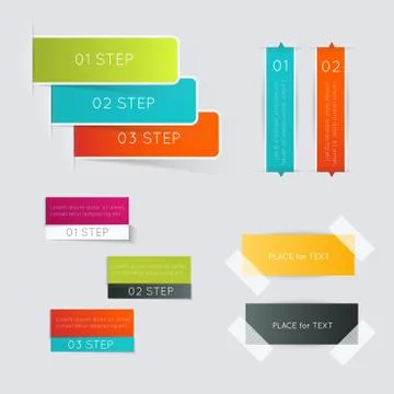 Set of colorful text box with steps, trendy colors. Stock-Illustration