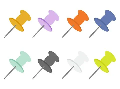 Set of colorful thumbtacks. Different push pins. Stock Illustration