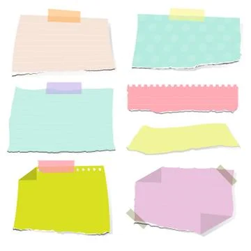 Set of colorful torn note papers adhesive with vector illustration Stockillustratie