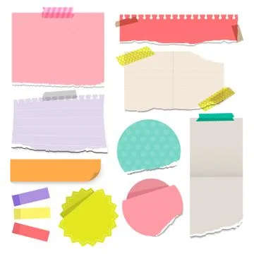 Set of colorful torn note papers adhesive with vector illustration Stockillustratie