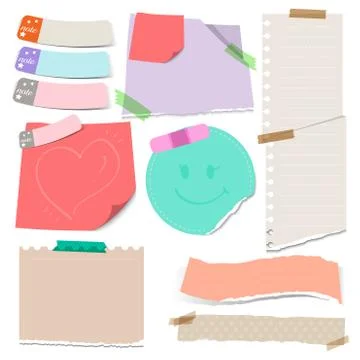 Set of colorful torn note papers adhesive with vector illustration Stockillustratie