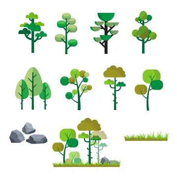 Set of Colorful tree flat style vector illustration Stock Illustration