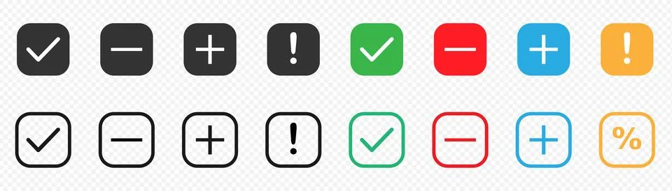 Set of colorful UI interface icons. Web buttons with check marks. Stock Illustration