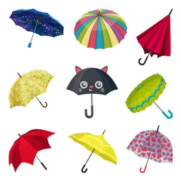 Set Of Colorful Umbrellas With Sofisticated Design Vector Illustrations Stock Illustration