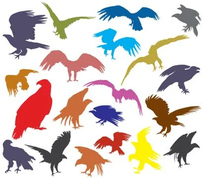 Set of colorful vector american eagle silhouettes 스톡 일러스트