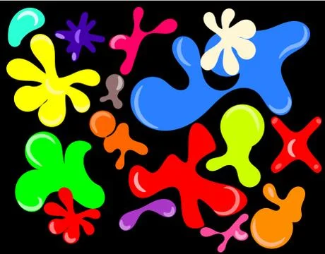 Set of colorful vector blots over black background Stock Illustration