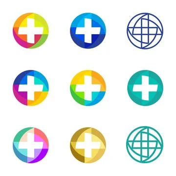 Set of colorful vector crosses logo. Round medical icons. Religious signs 스톡 일러스트