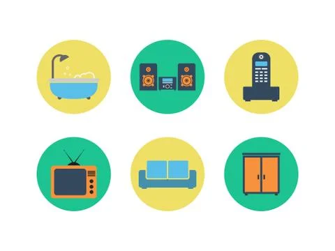 Set of colorful vector interior design. Color flat icons Stock Illustration