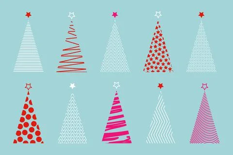 Set of colorful vector stylized Christmas tree, logo icon festive isolated 스톡 일러스트
