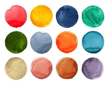 Set of colorful watercolor circles isolated on white. Watercolor Illustration Stock-Illustration