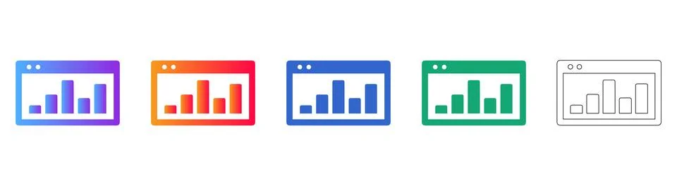 Set of Colorful Web Browser Analytics Dashboard Icons Stock Illustration