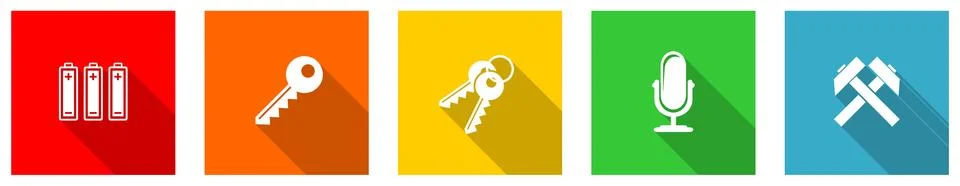 Set of colorful web flat design vector icons, key, access, microphone, electr Illustrazione stock