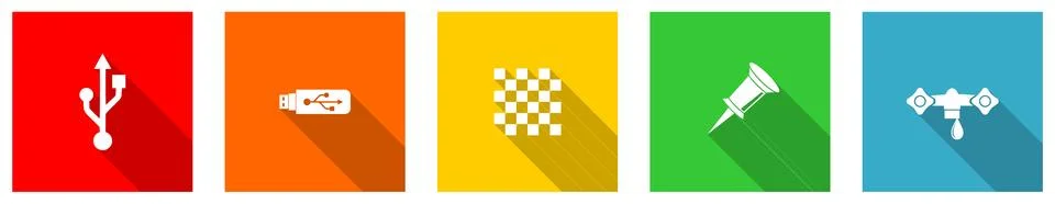 Set of colorful web flat design vector icons, electronic, usb, pin, faucet, d 스톡 일러스트