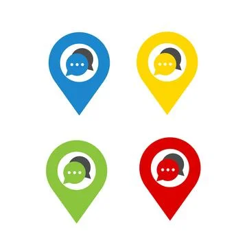 Set colorful world map pointer message bubble icon and vector logo Stock Illustration