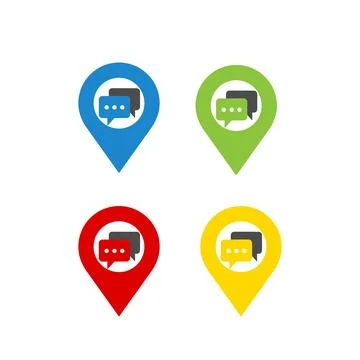 Set colorful world map pointer message bubble icon and vector logo 스톡 일러스트