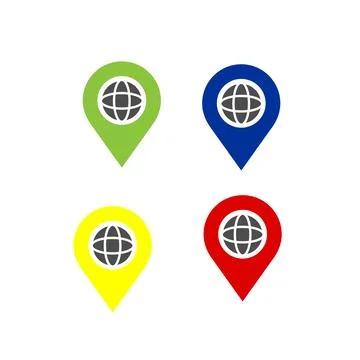 Set colorful world map pointer icon and vector logo Stock Illustration