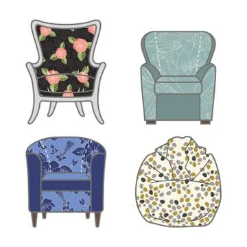 Set of colorfull and patterned vector armchairs Stock Illustration
