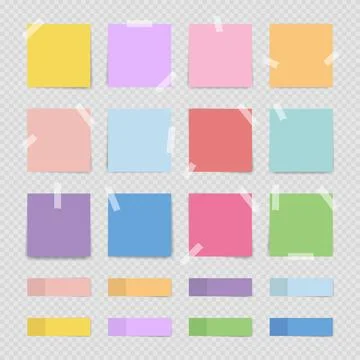 Set of colorfull sticky notes isolated on transparent background. Vector Illustrazione stock