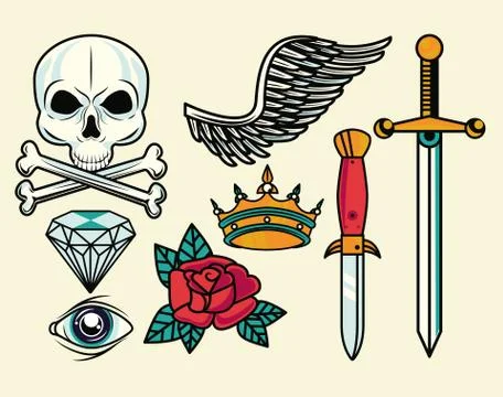 Set of colorfull tattoos studio graphics Illustrazione stock