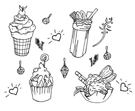 Set of coloring book elements with tasty childish things Stock Illustration