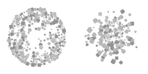 Set of colorless cube shapes explosion splashes isolated on gray 스톡 일러스트