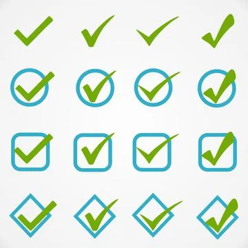 Set of colors options for checkmark buttons. Stock Illustration