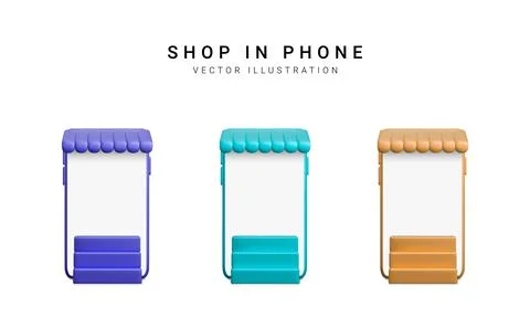 Set of colour 3d realistic store in your phone on white background. Vector il Stock-Illustration