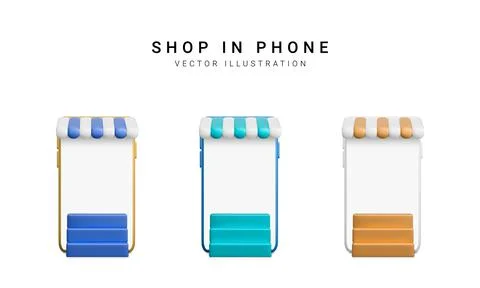 Set of colour 3d realistic store in your phone on white background. Vector il Stock-Illustration