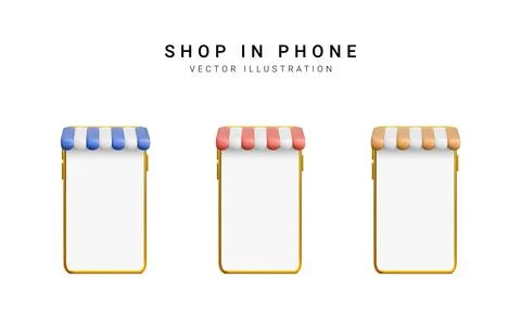 Set of colour 3d realistic store in your phone on white background. Vector il Stock-Illustration