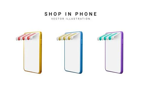 Set of colour 3d realistic store in your phone on white background. Vector il Stock-Illustration