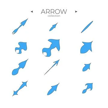 Set of colour arrows. Colorful comic arrow. Abstract minimalistic patterns. For Stock Illustration