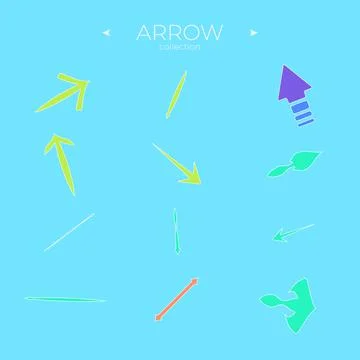 Set of colour arrows. Colorful comic arrow. With elegant style. Curly and wave Illustrazione stock