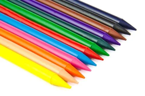 Set of colour crayons on white background Stock Photos