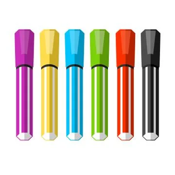 A set of colour markers, markers for school children on a white background, Illustrazione stock