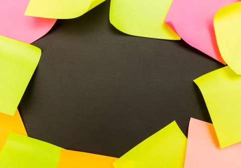 Set of colour  paper stick note on a black background - Image Stock Photos