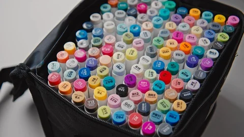 Set of colourful and bright professional markers Video stock 129077718