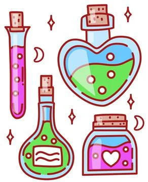 Set of colourful magic bottles. Vetor illustration Stock Illustration