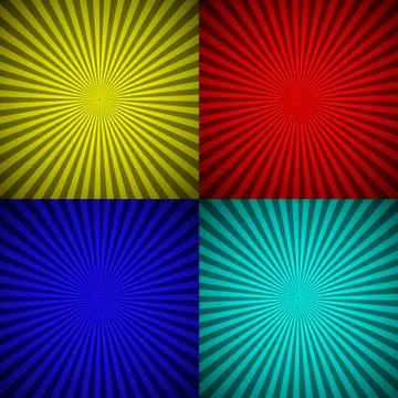 Set of colourful radial rays abstract background Stock Illustration