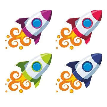 Set of colourful rockets Vector rocket in four color schemes on white back... Stock Photos