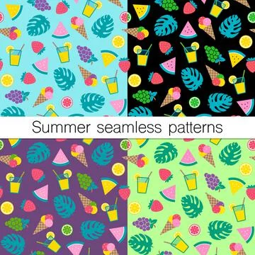 Set of colourful summer seamless patterns Stock Illustration