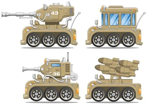 A set of combat vehicles. Illustrazione stock
