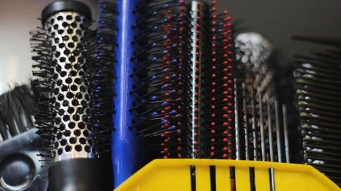 Set of combs in a barber shop. hair care. plastic and wood Stock-Footage 119281553