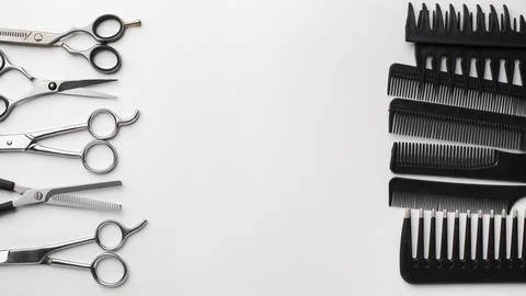 Set combs scissors Stock Photos