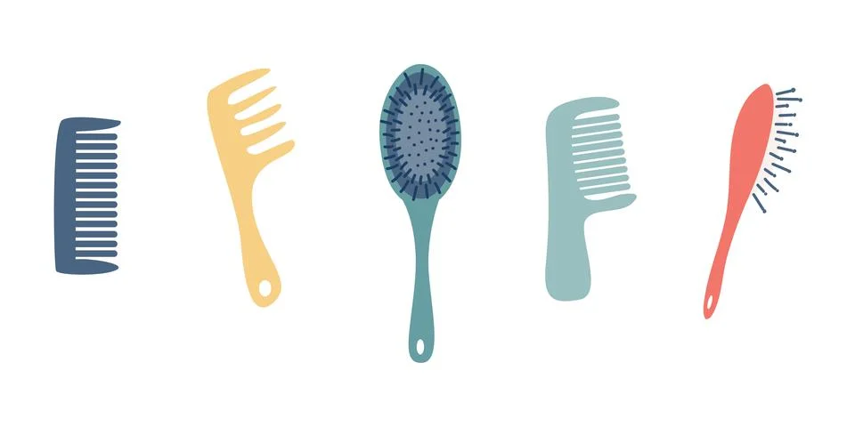 A set of combs. Various shapes and colors. Vector flat style Stock Illustration