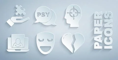 Set Comedy theatrical mask, Finding problem, Psychologist online, Broken heart Illustrazione stock