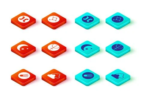 Set Comet, Cloudy weather, Moon and stars, Neptune planet, Great Bear Ilustração Stock