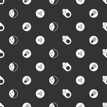 Set Comet, Eclipse of the sun and Windy weather on seamless pattern. Vector Ilustração Stock